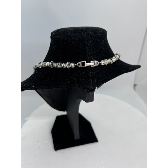 Vintage Napier Necklace Beaded Silver Tone Round Smooth & Bali Signed Heavy - Picture 5 of 7